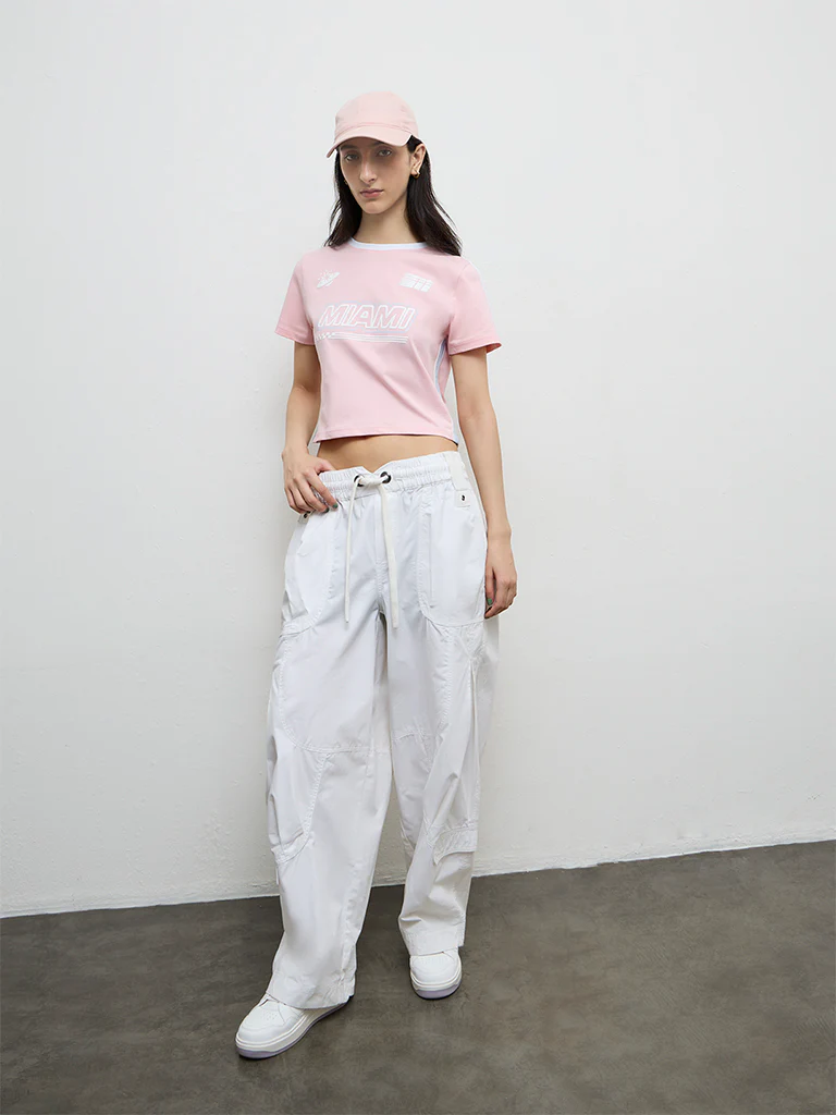 Nuon Light Pink Text Design Cotton T-Shirt