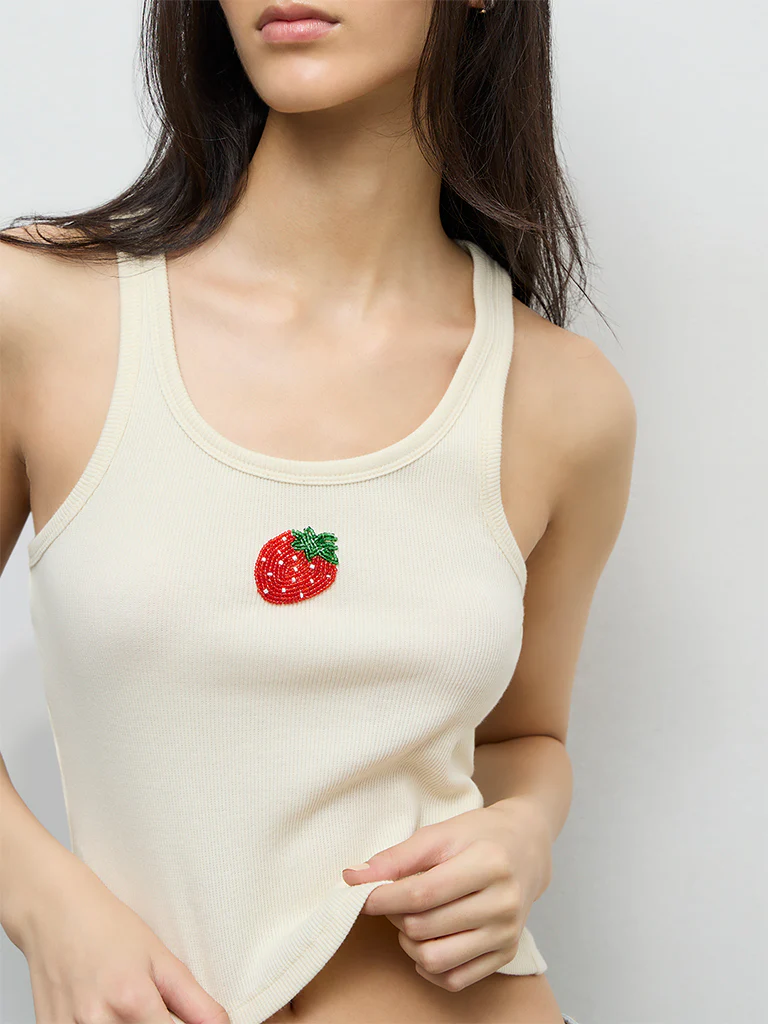 Nuon Light Yellow Embroidered Cotton-Blend Tank Top - Image 3