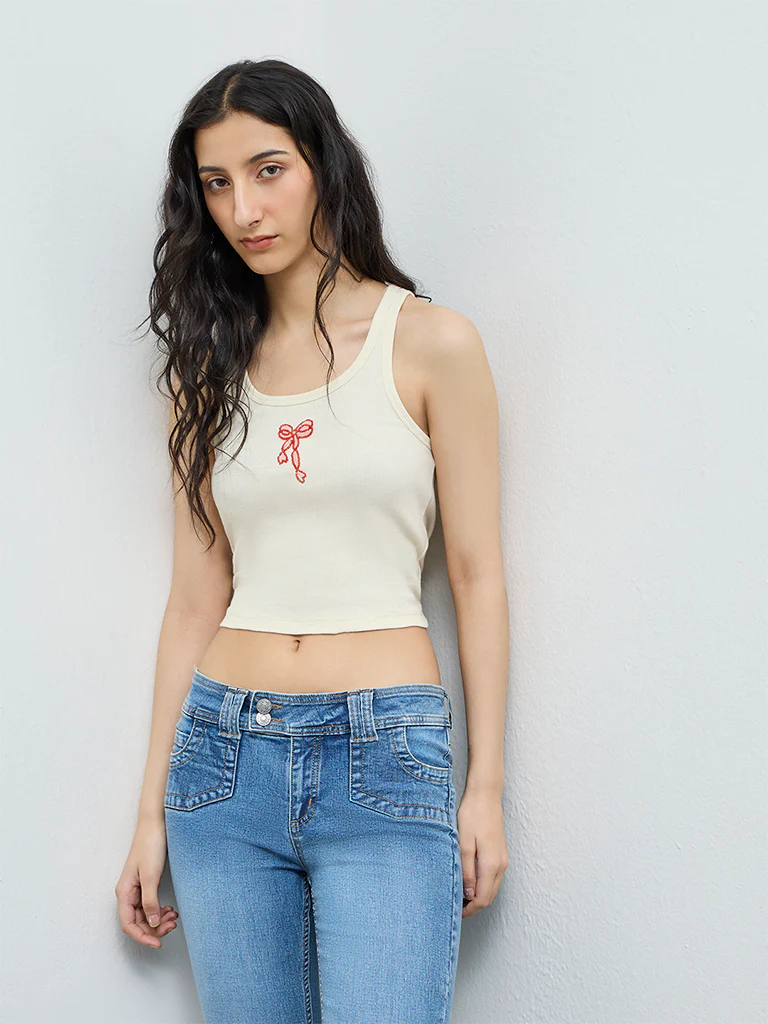 Nuon Light Yellow Embroidered Cotton-Blend Top