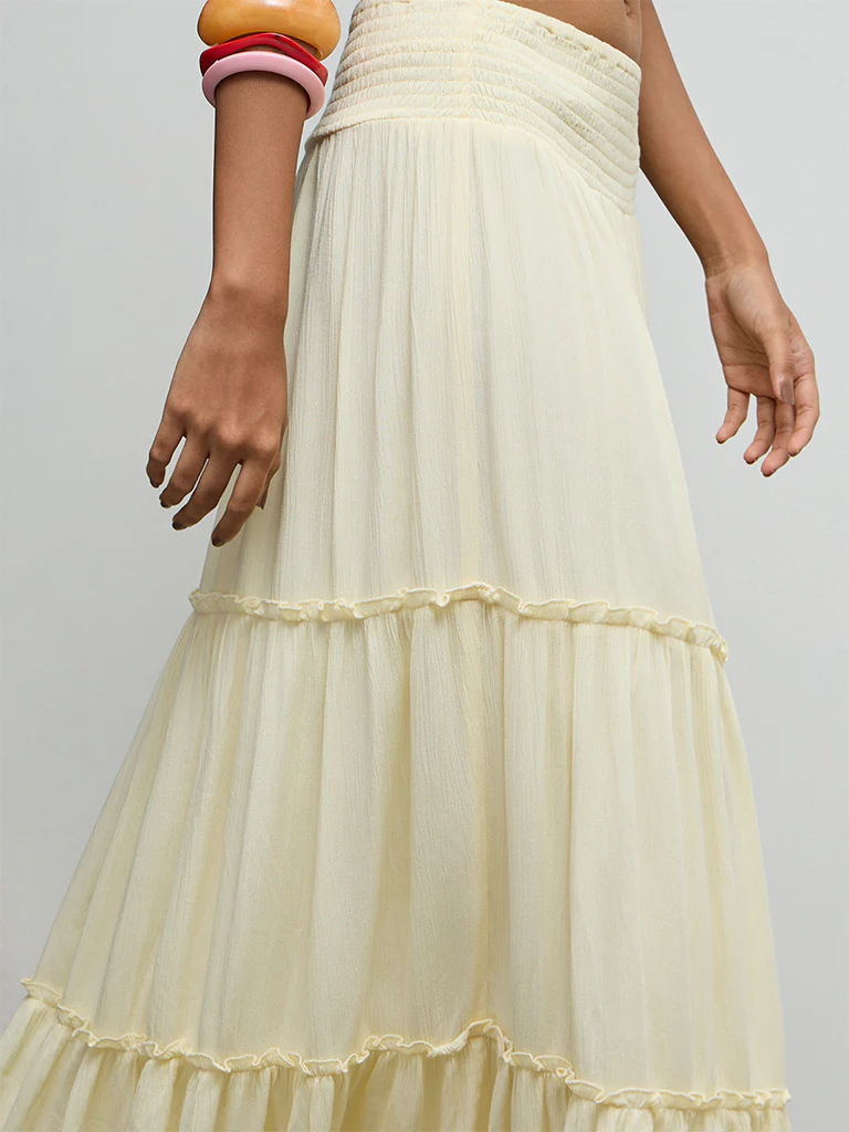 Nuon Light Yellow High-Rise Tiered Skirt - Image 3
