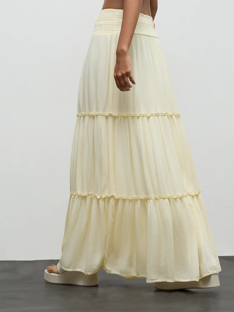 Nuon Light Yellow High-Rise Tiered Skirt - Image 4