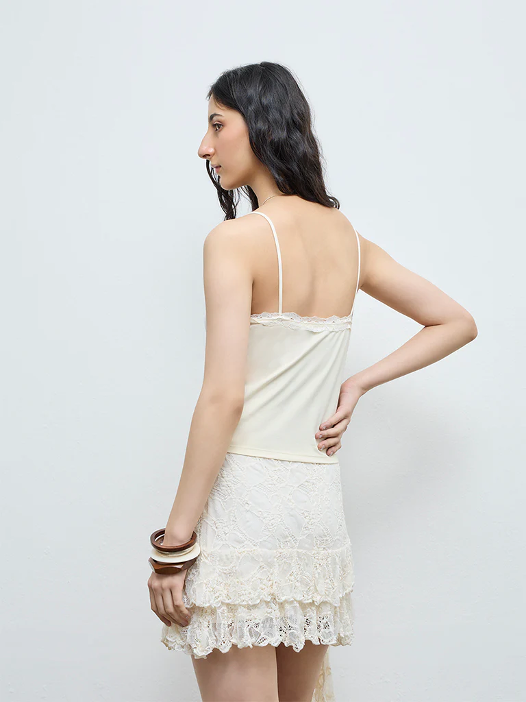 Nuon Light Yellow Lace Cotton-Blend Top - Image 4