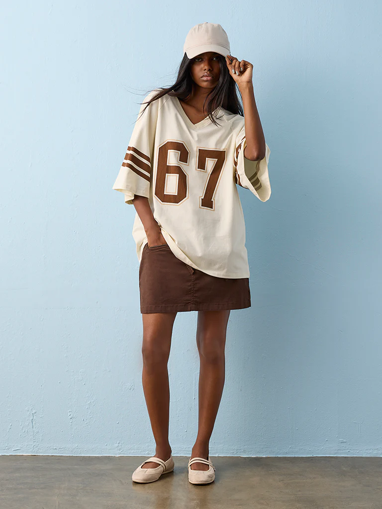 Nuon Light Yellow Printed Oversized Cotton-Blend T-Shirt - Image 2