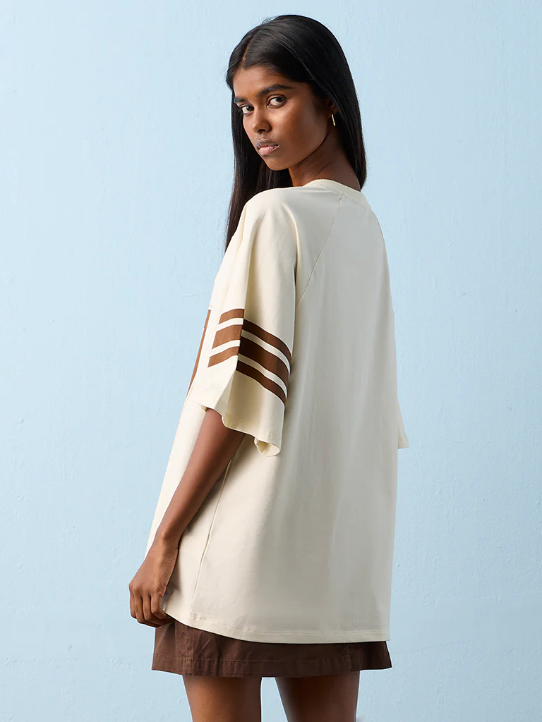 Nuon Light Yellow Printed Oversized Cotton-Blend T-Shirt - Image 4