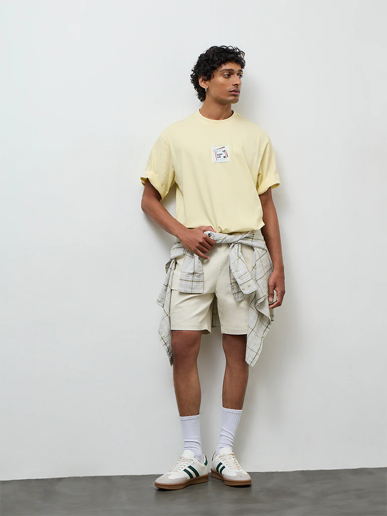 Nuon Light Yellow Printed Relaxed-Fit Cotton T-Shirt - Image 2