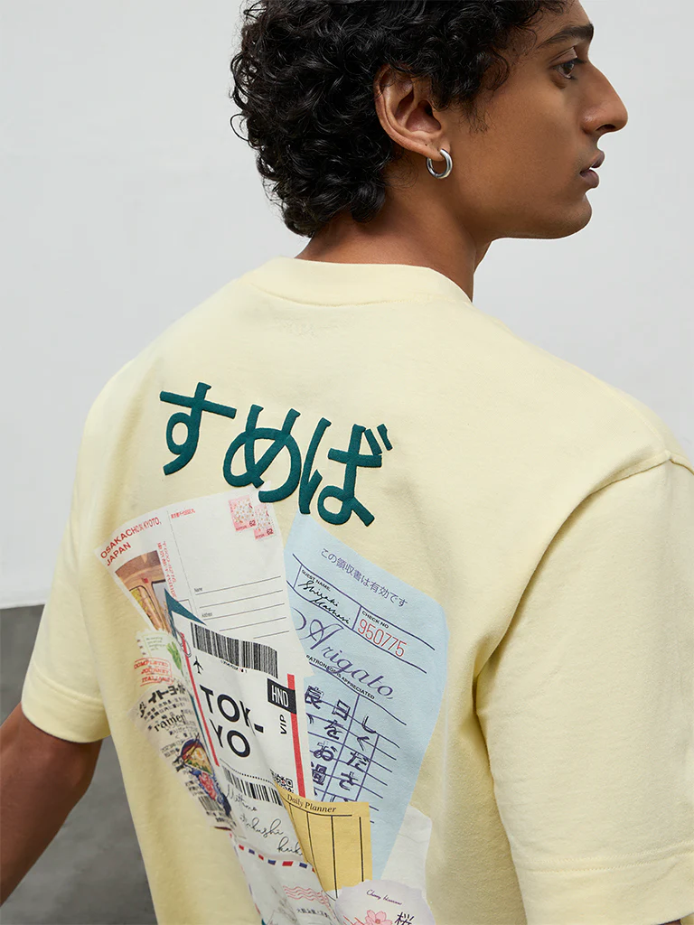Nuon Light Yellow Printed Relaxed-Fit Cotton T-Shirt - Image 3