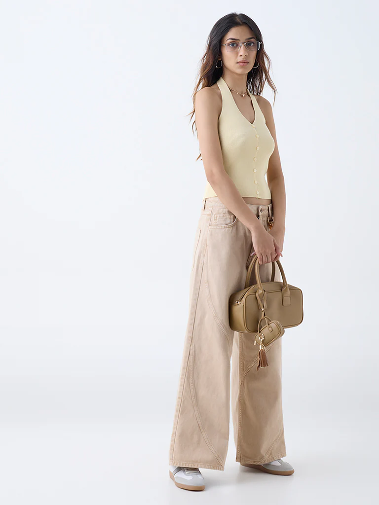 Nuon Light Yellow Ribbed-Textured Top