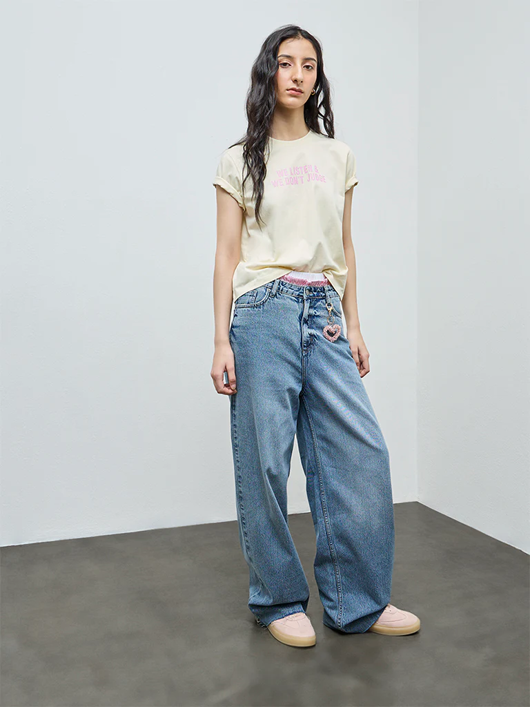 Nuon Light Yellow Text Cotton T-Shirt - Image 2