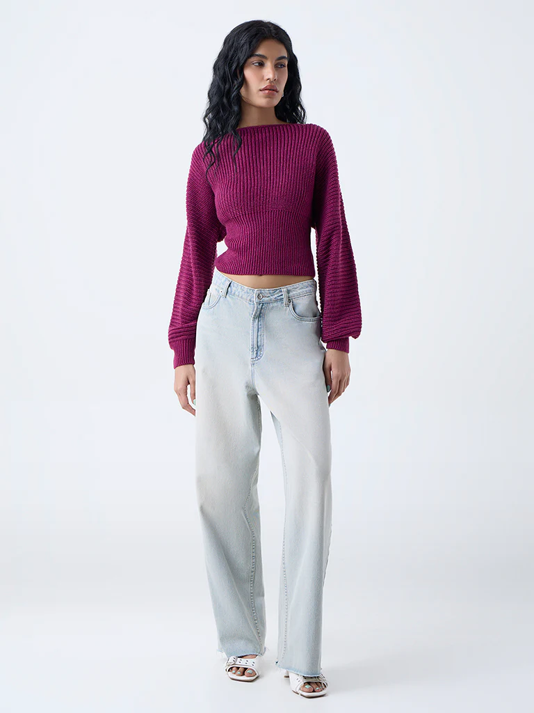 Nuon Magenta Knit-Textured Sweater - Image 2