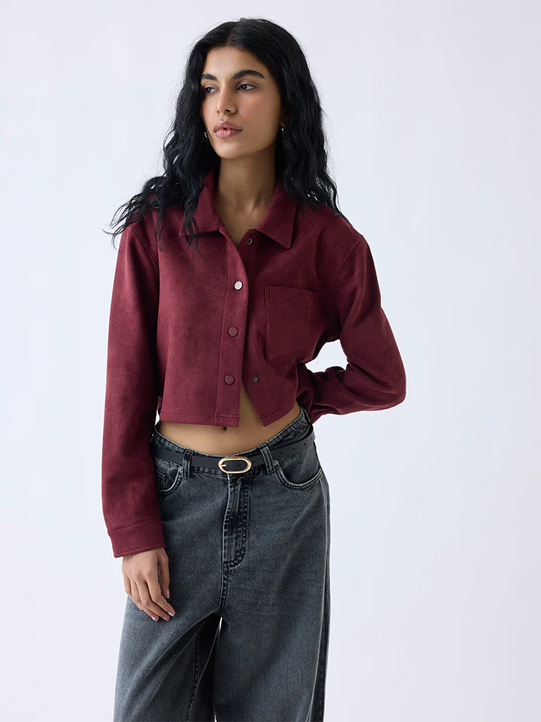 Nuon Maroon Solid Jacket - Image 2