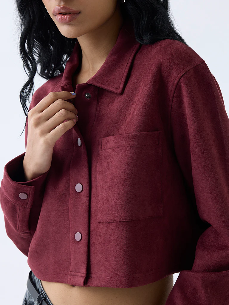 Nuon Maroon Solid Jacket - Image 3