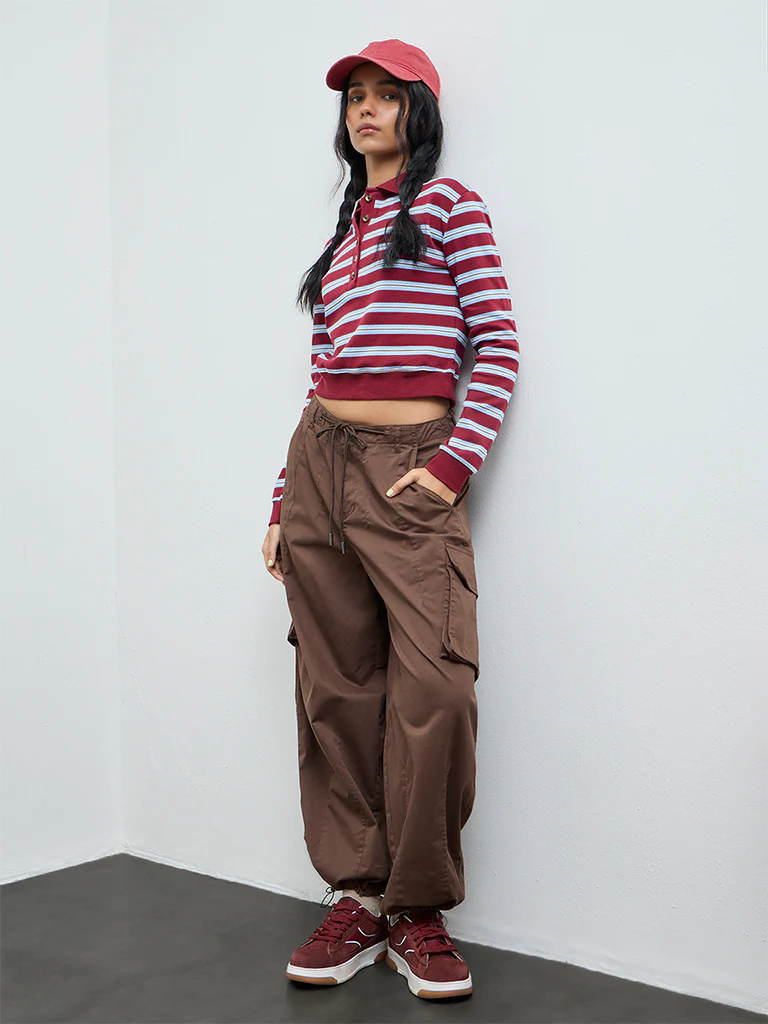 Nuon Maroon Striped Cotton T-Shirt - Image 2