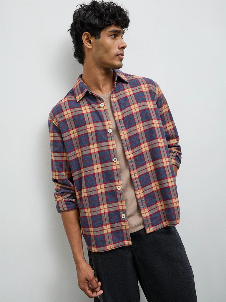 Nuon Multicolour Checkered Relaxed-Fit Cotton-Blend Shirt