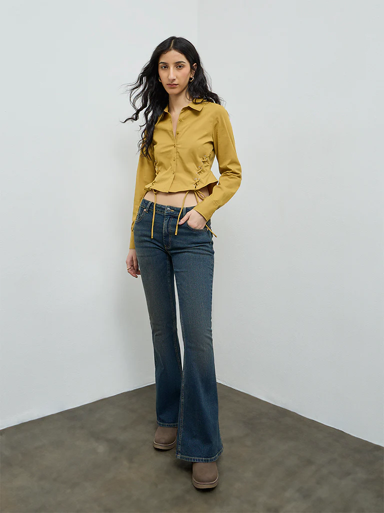 Nuon Mustard Criss-Cross Detailed Cotton Shirt - Image 2