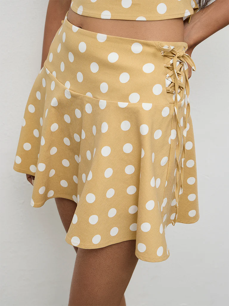 Nuon Mustard Polka Dot Printed High-Rise Skirt - Image 3