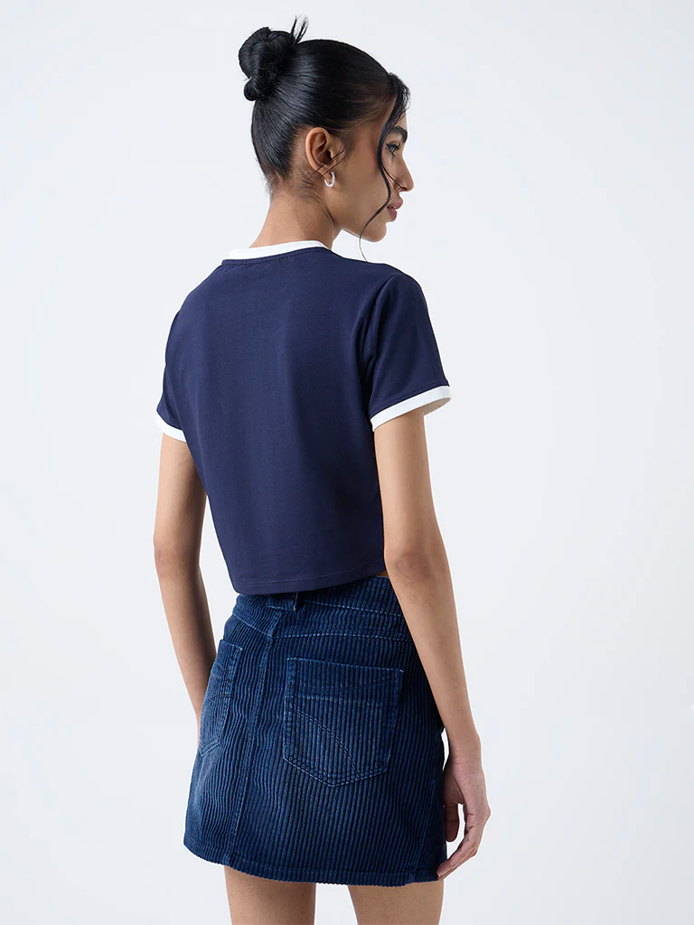 Nuon Navy Bow-Design Cotton-Blend T-Shirt - Image 4