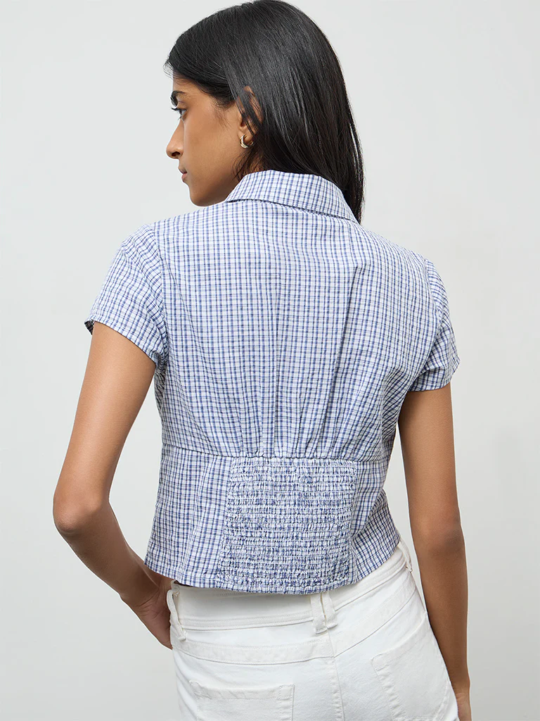 Nuon Navy Checkered Cotton Shirt - Image 4