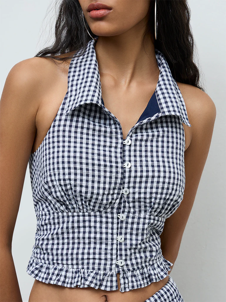 Nuon Navy Checkered Top - Image 3