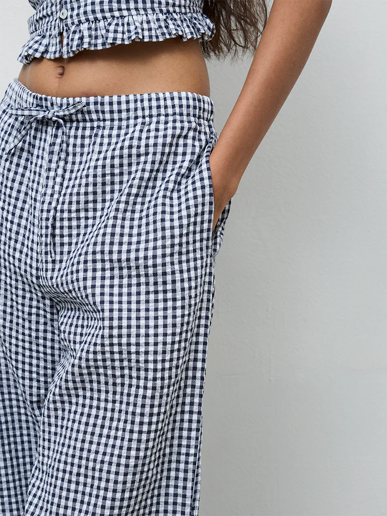 Nuon Navy Checks Printed High-Rise Pants - Image 3
