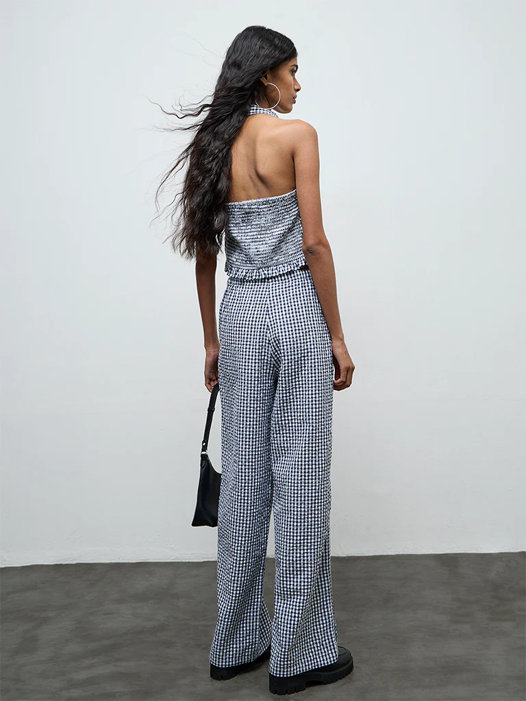 Nuon Navy Checks Printed High-Rise Pants - Image 4