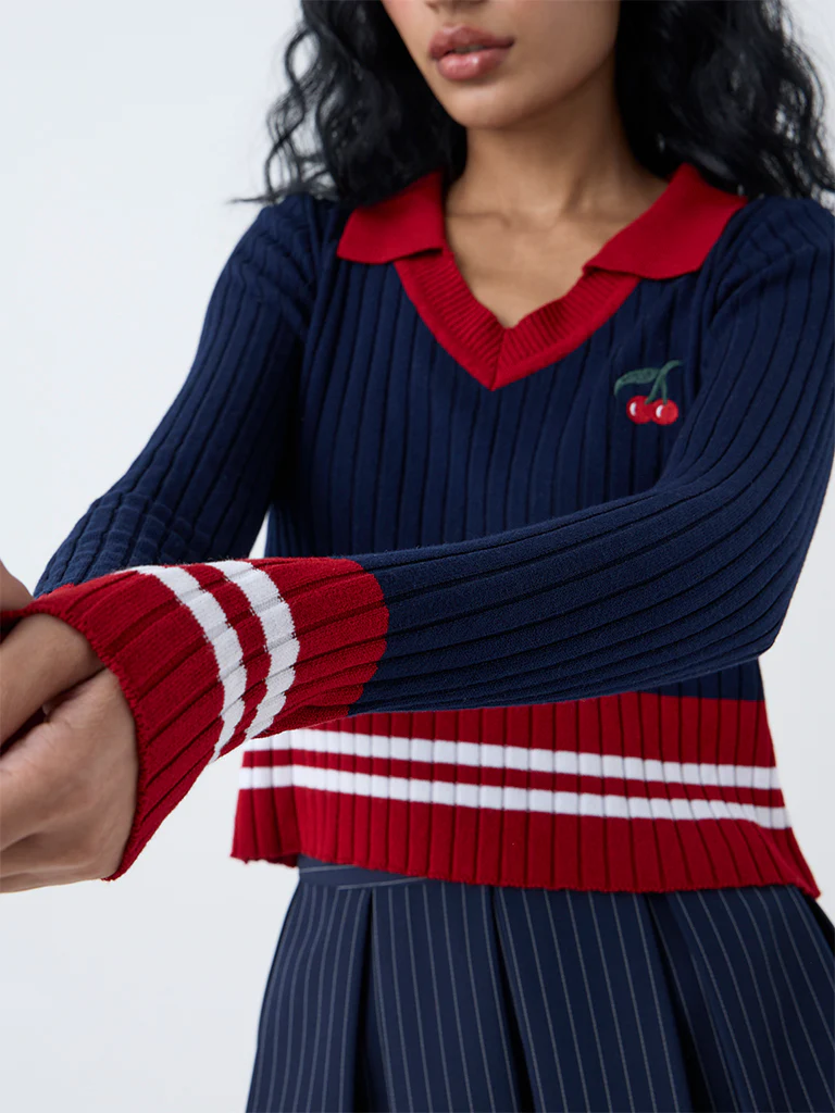 Nuon Navy Colour Block Top - Image 3