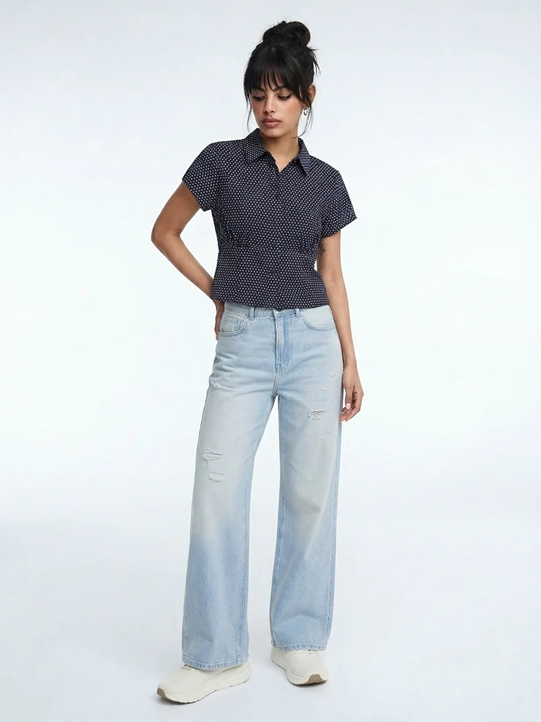 Nuon Navy Cotton Relaxed Top - Image 2