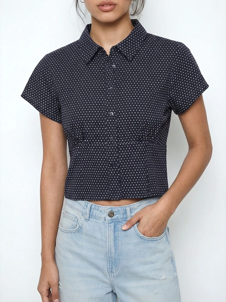 Nuon Navy Cotton Relaxed Top - Image 3