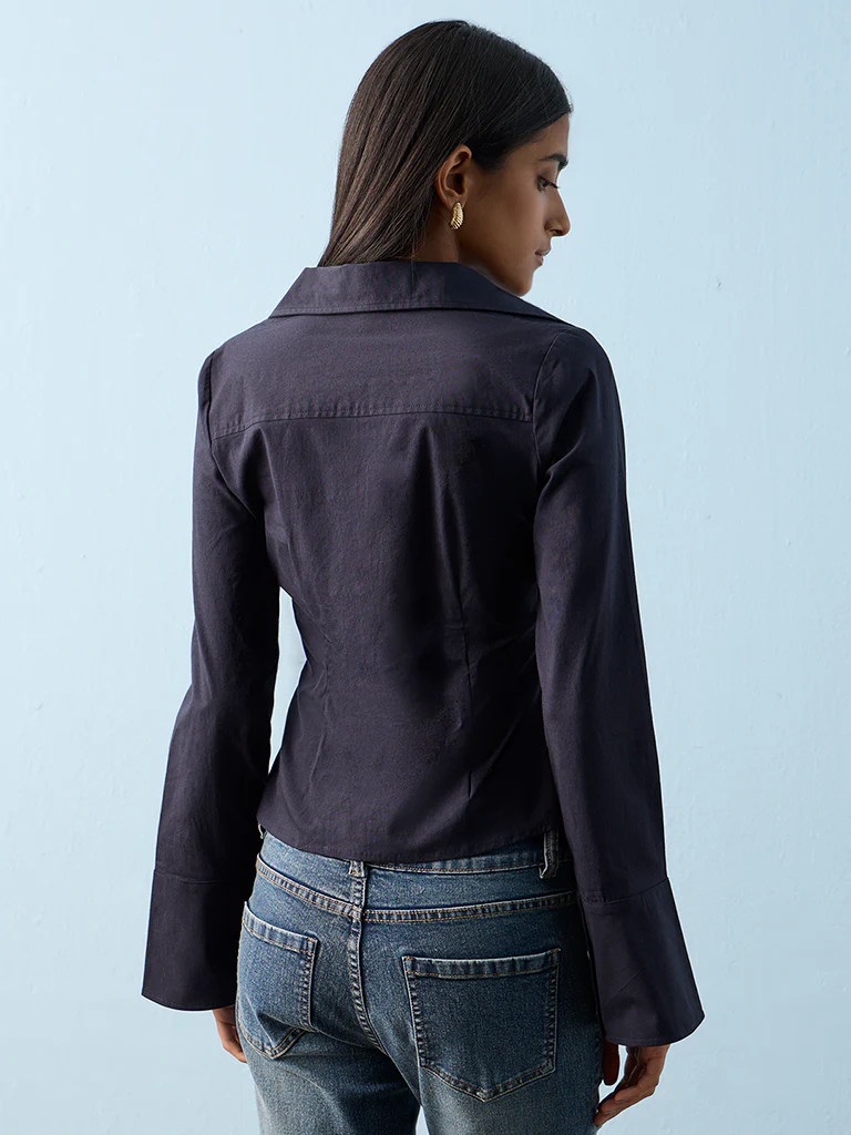 Nuon Navy Criss-Cross Detail Blouse - Image 4