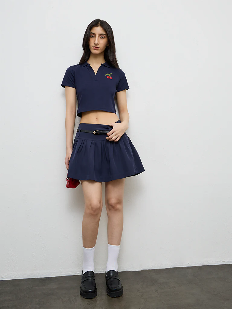 Nuon Navy Embroidered Cotton-Blend Polo T-Shirt - Image 2