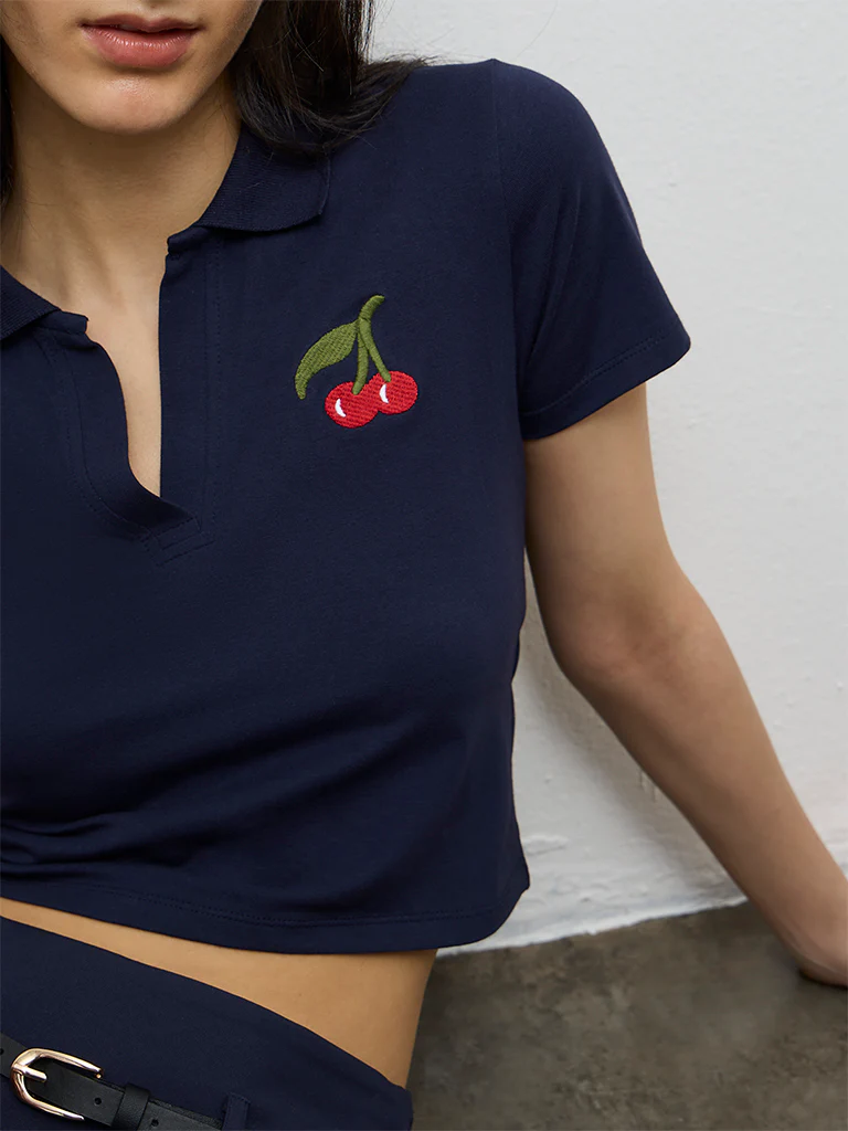 Nuon Navy Embroidered Cotton-Blend Polo T-Shirt - Image 3