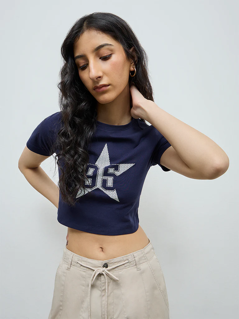 Nuon Navy Graphic Cotton-Blend T-Shirt - Image 2