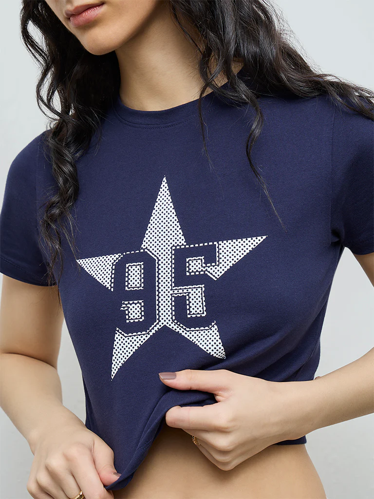 Nuon Navy Graphic Cotton-Blend T-Shirt - Image 3