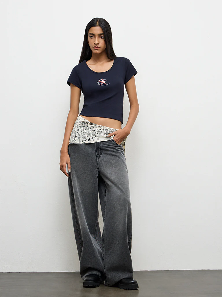 Nuon Navy Graphic Printed Cotton-Blend T-Shirt - Image 2
