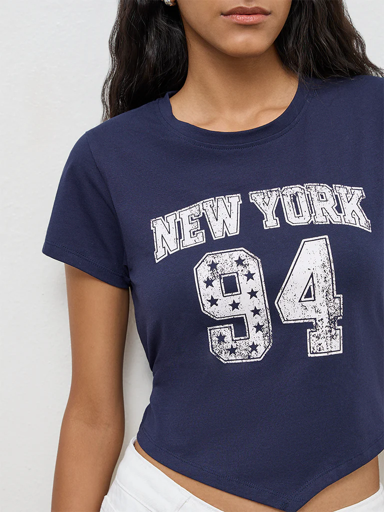 Nuon Navy Graphic Printed Cotton T-Shirt - Image 3