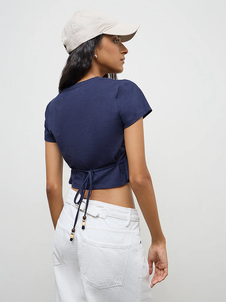 Nuon Navy Graphic Printed Cotton T-Shirt - Image 4