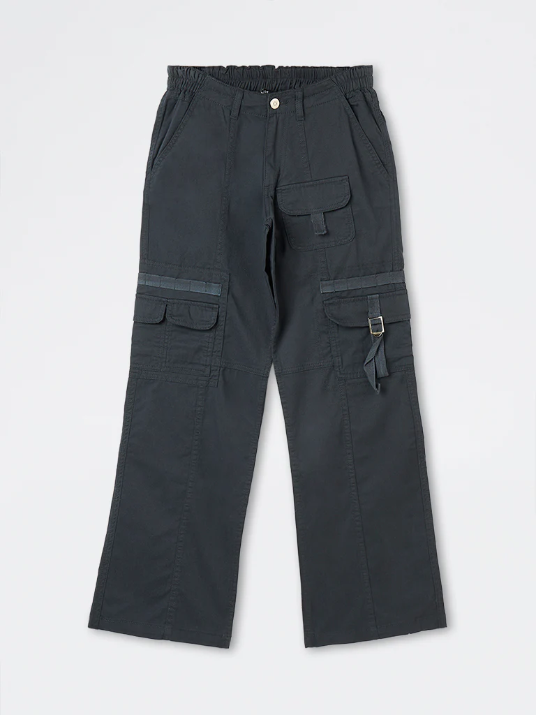 Nuon Navy High-Rise Cotton-Blend Cargo Trousers