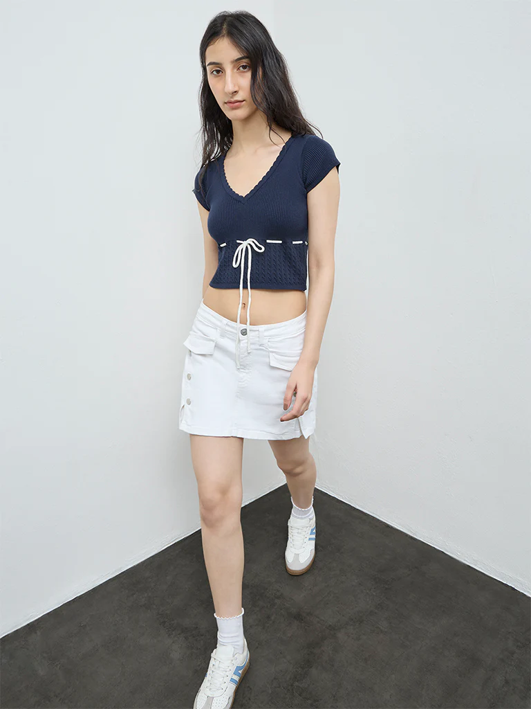 Nuon Navy Knit-Textured Top - Image 2