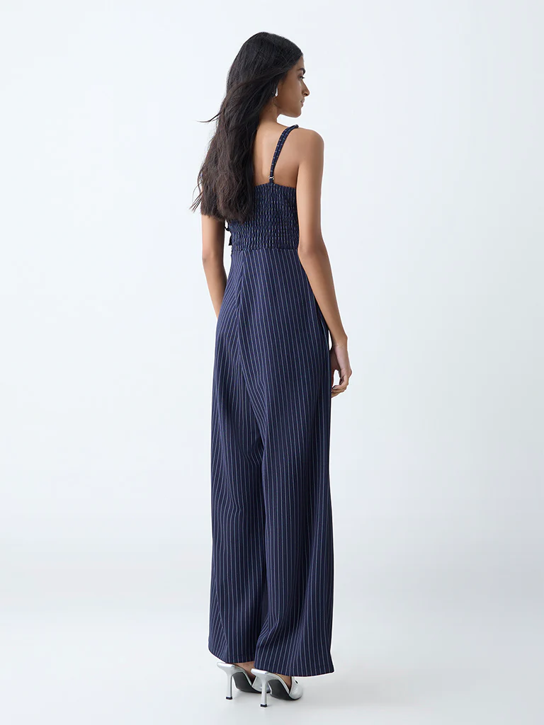 Nuon Navy Pinstripe Detailed Jumpsuit - Image 4