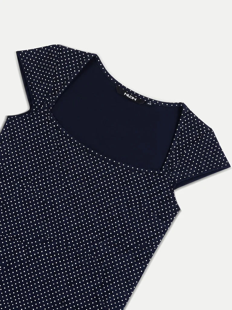 Nuon Navy Polka-Dot Printed Cotton-Blend Top - Image 7