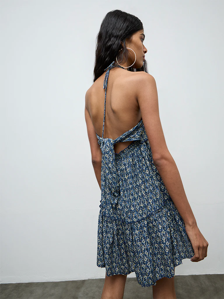 Nuon Navy Printed A-Line Dress - Image 4