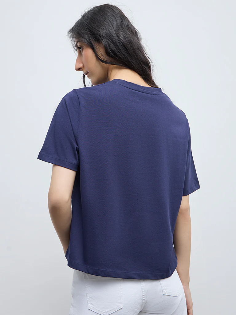 Nuon Navy Printed Cotton T-Shirt - Image 4