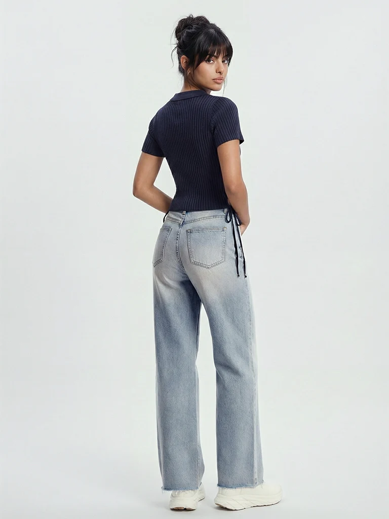 Nuon Navy Ribbed Side-Tie Top - Image 4