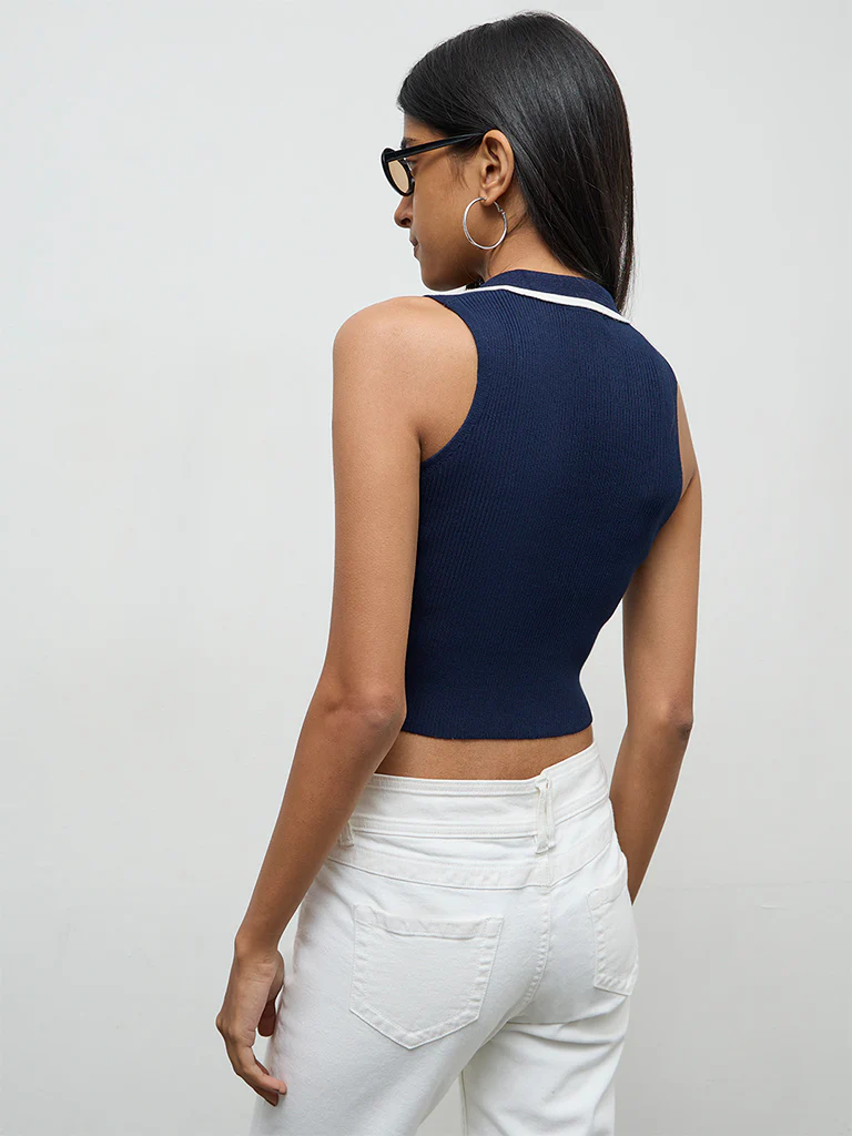 Nuon Navy Ribbed-Textured Top - Image 4