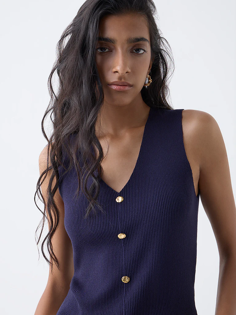 Nuon Navy Ribbed Top - Image 3