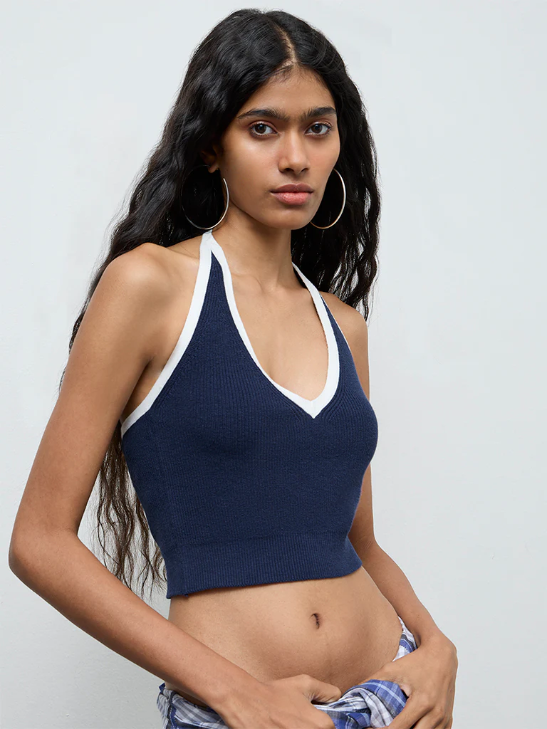 Nuon Navy Ribbed Top - Image 2