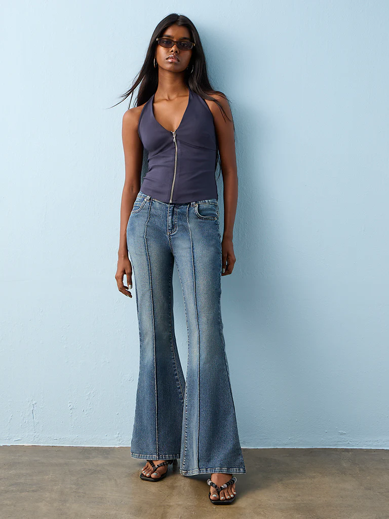 Nuon Navy Solid Halter-Neck Top - Image 2