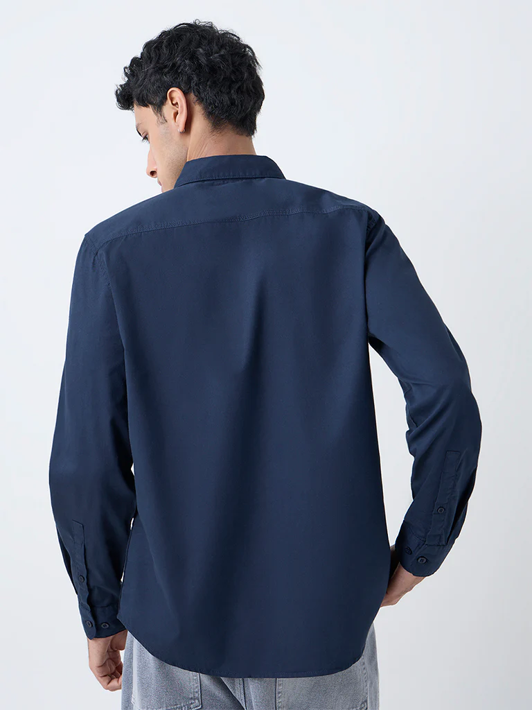 Nuon Navy Solid Slim-Fit Cotton Shirt - Image 5