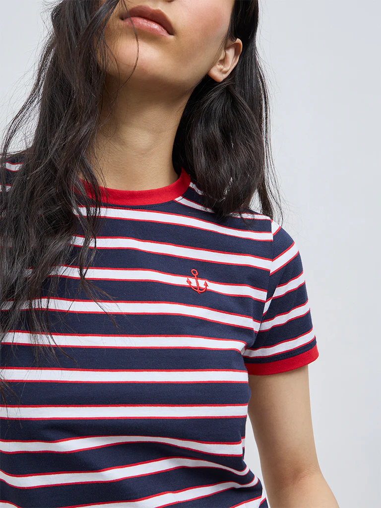 Nuon Navy Stripe Printed Cotton-Blend T-Shirt - Image 3