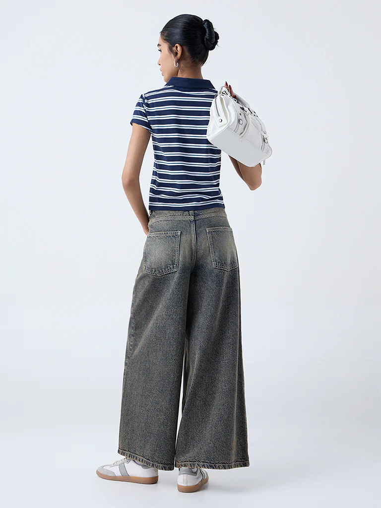 Nuon Navy Striped Cotton-Blend T-Shirt - Image 4