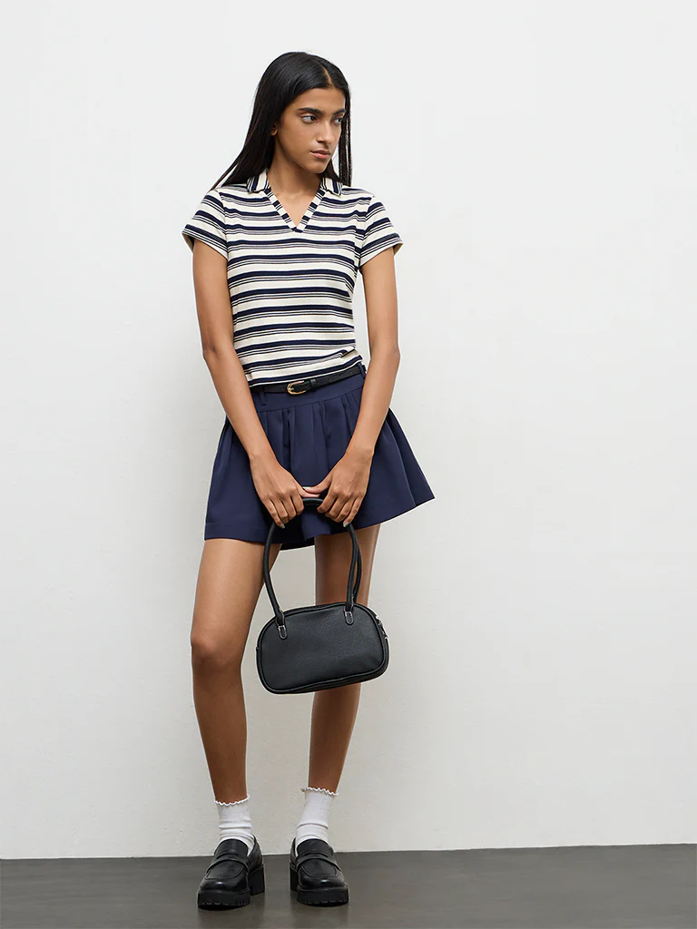 Nuon Navy Striped Cotton-Blend T-Shirt - Image 2